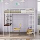 preview thumbnail 3 of 5, White Twin Metal Loft Bed With 2 Shelves And One Desk Twin - White
