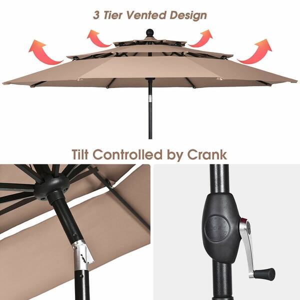 Shop 10ft 3 Tier Patio Umbrella Aluminum Sunshade Shelter Double Vented Beige Overstock 30655545