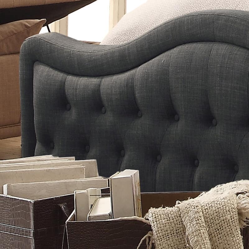 Moser Bay Olivia Linen Waved Top Upholstery Button-tufted Panel Bed with Tall Footboard