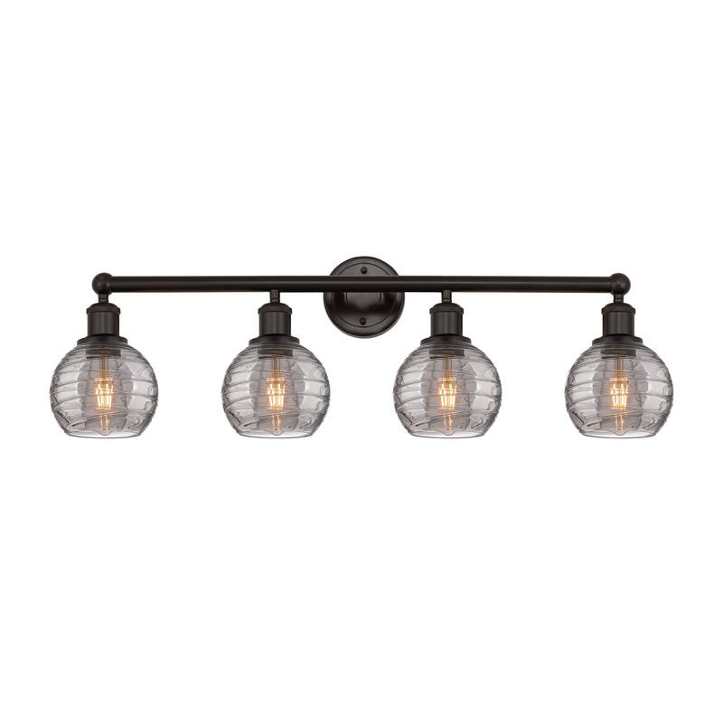Innovations Lighting 616-4W 10 33 Athens Deco Swirl Vanity Athens Deco - Oil Rubbed Bronze / Light Smoke Deco Swirl