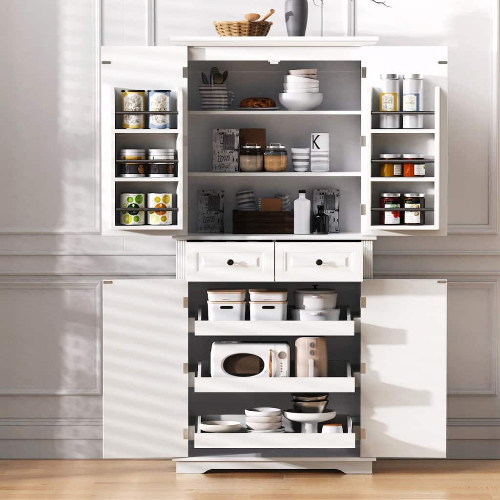 71" Tall Kitchen Pantry Cabinet with 3 Pull-Out Cabinet Organizers