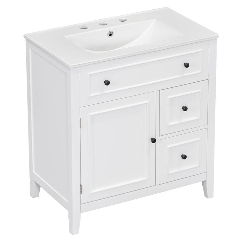 Bathroom Vanity with Sink Top, Single Basin Vanity Set with 1 Door and 2 Drawers, Vanity Cabinet with Solid Wood Frame