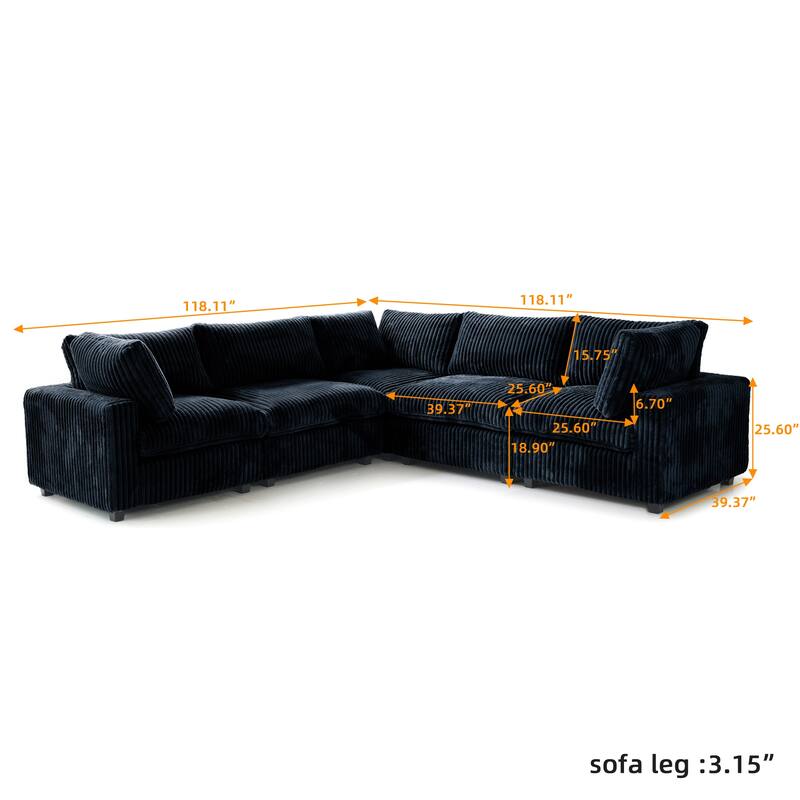 Cloud Corner Sofa Soft Plush Upholstered Modular Sectional Sofa Down Filled Living Room Couch