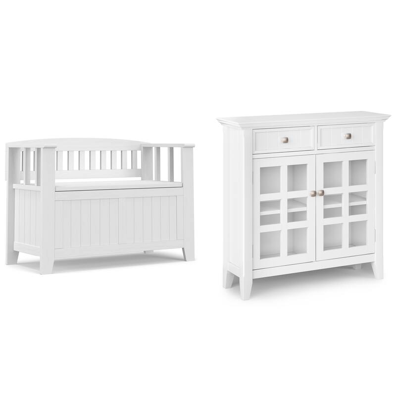 WYNDENHALL Normandy Solid Wood 36 inch Wide Small Storage Bench and 36 inch Wide Storage Cabinet