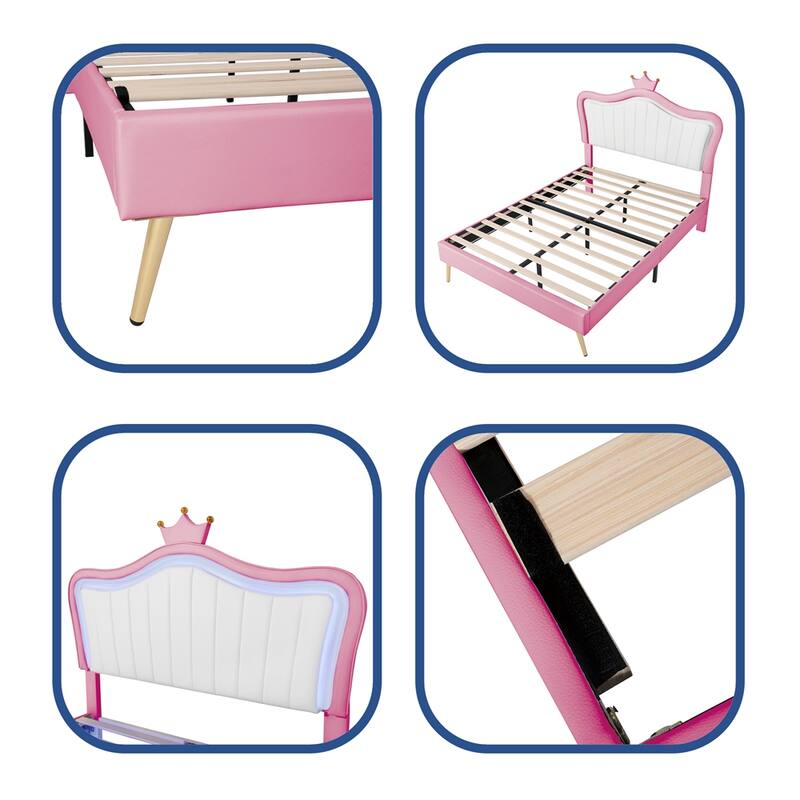 Full Size Upholstered Bed Frame with LED Lights