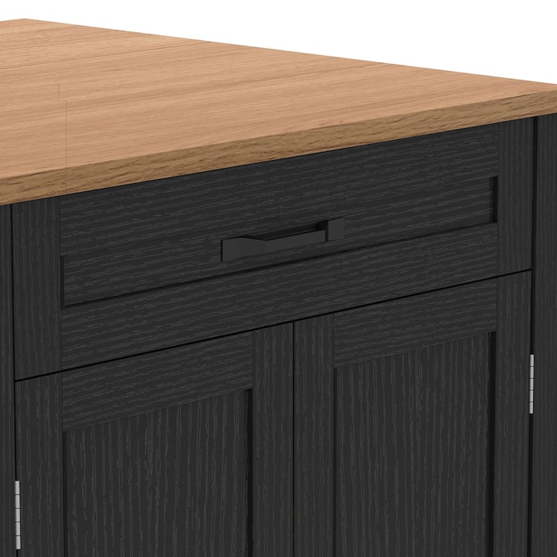 Moasis 50 Inch Drop Leaf Rolling Kitchen Island With Trash Can Storage Cabinet And Drawer