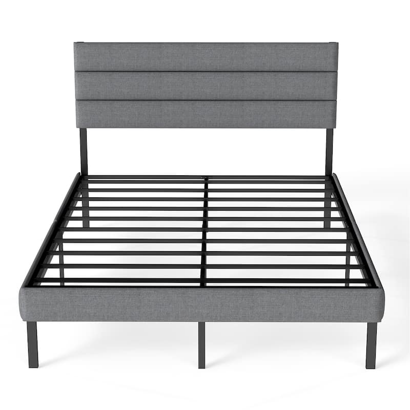 Full Size Upholstered Platform Bed with Headboard and 14" Underbed Storage