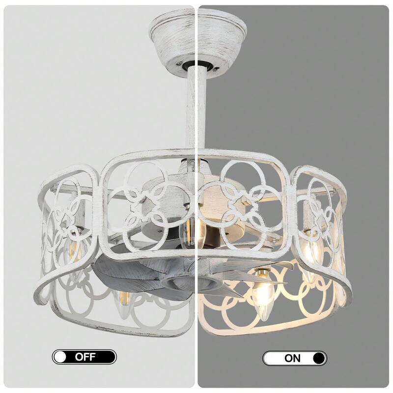 Cusp Barn 18in. Farmhouse Caged Ceiling Fan with Remote, Bladeless Industrial Fan, Rustic Metal Light Fixtures for Bedroom
