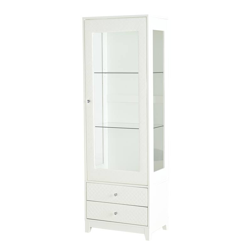 Anmytek 71'' Freestanding Upholstered Display Cabinet, Upholstered Glass Door Cabinet with Ceiling Light,Wine Cabinet