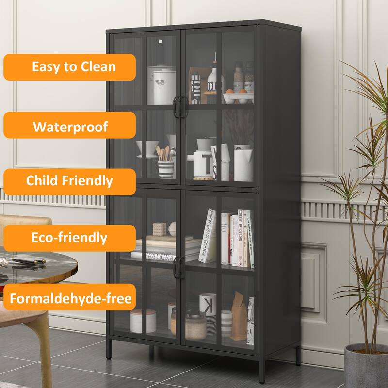 Metal Storage Cabinet with Tempered Glass Doors