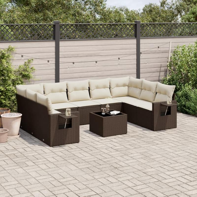 vidaXL Garden Sofa Set - Brown and cream Without table