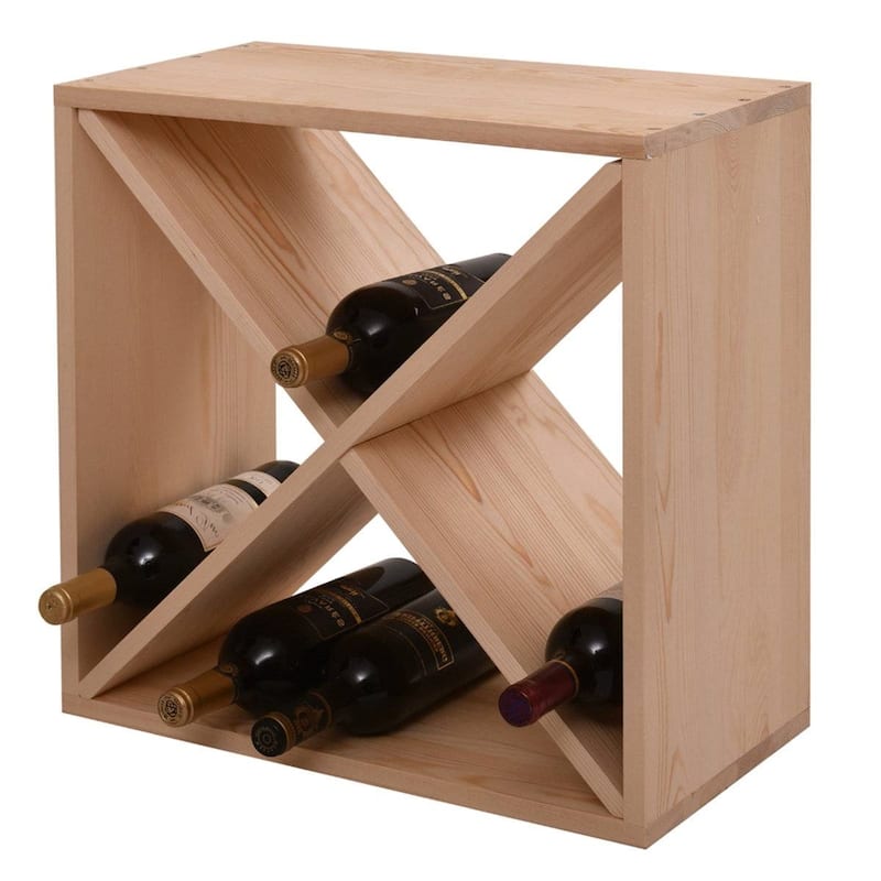 Natural Solid Fir Wood 24-Bottle Stackable Wine Rack Cube - 19.8'' H X 19.8'' W X 10.2'' D - Natural