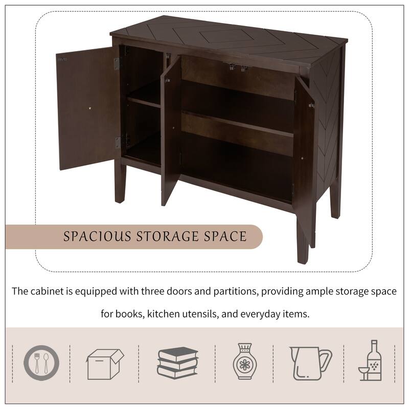 Adjustable Shelf Storage Sideboard with 3 Retro Metal Handles