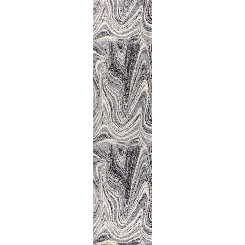 JONATHAN Y Zoe Contemporary Glam Abstract Marble Area Rug - 2 X 8 - Charcoal/Cream