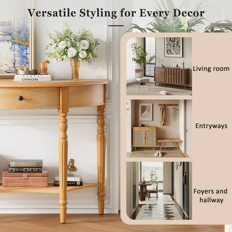 Console Table Natural Accent Table with Drawer, Sofa Table Foyer Table Hallway Table with Bottom Shelf
