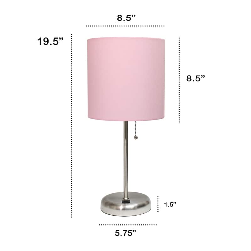 Stick Base Table Desk Lamp with Pink Drum Shade - 19.5" - Brushed Steel