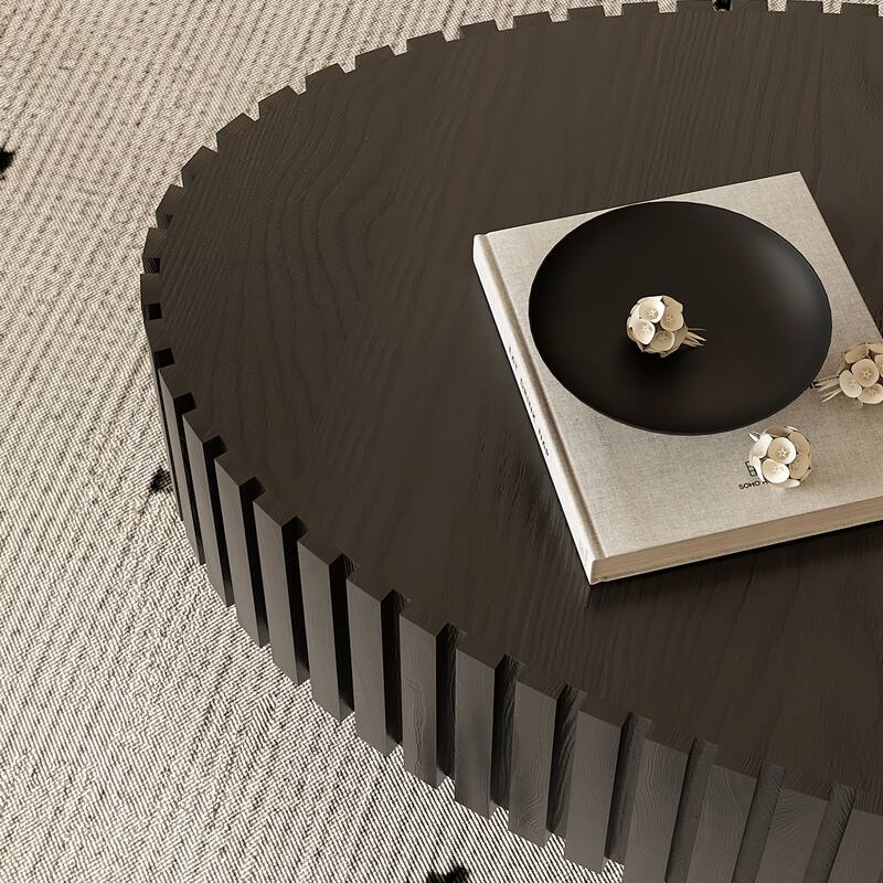 Modern Oval Coffee Table Stylish Coffee Table Olive Shaped Coffee Table with Handmade Relief and Base, for Living Room