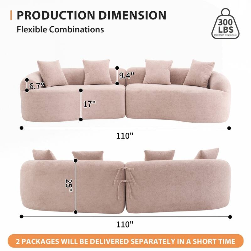 Curved Loveseat White Full Compression Sponge Sofa
