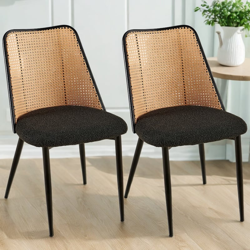 Natural Cane Back Dining Chairs Set of 2 Upholstered Dining Room Kitchen Chair
