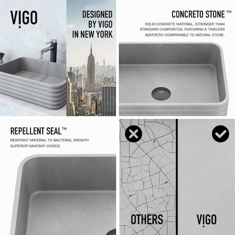 VIGO Cadman 18"L x 13"W Concrete Vessel Sink and Lexington 10"H Faucet Set