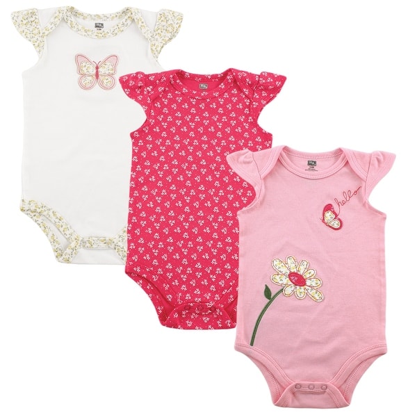 slide 1 of 1, Hudson Baby Infant Girl Cotton Bodysuits 3pk, Butterfly 0-3 Months - Butterfly 3-Pack