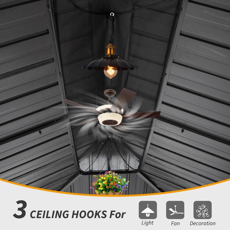 14' X 20' Hardtop Metal Gazebo with Drainage System, Galvanized Steel Roof, Curtains, and Netting for Outdoor Patio and Garden