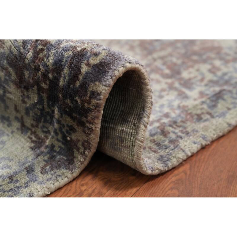 Hand Knotted Oriental Viscose Silk Carpet Modern All-Over Multi-Colored Abstract Area Rug - 4' 7'' X 2' 7''