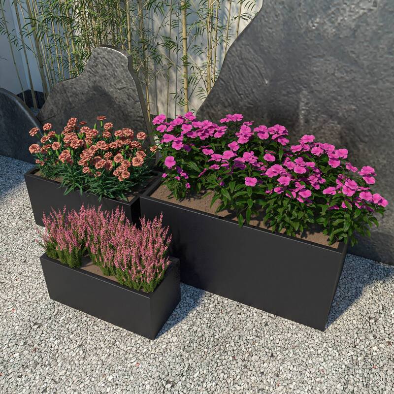 Bloom 3-Piece Rectangular Fiberstone and MGO Clay Planter Pot Set