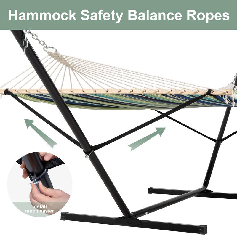 Outdoor Portable Double Hammock with Stand&Pillow Max 475 lbs Capacity