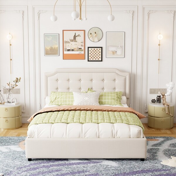 はなさま専用ページ Amazon.com: CIKUNASI Full Size Bed Frame with Headboard and