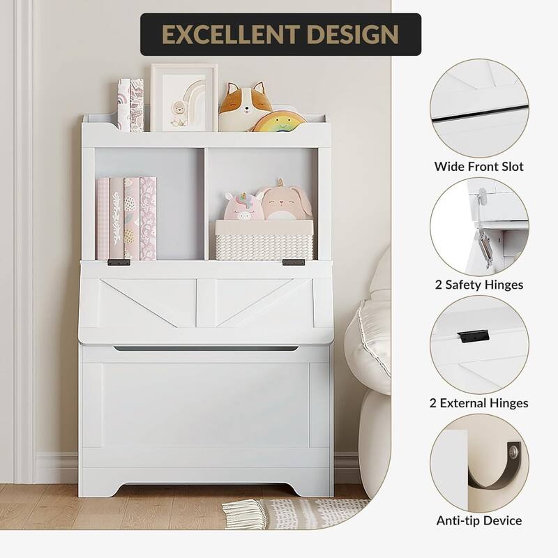 Kids Bookshelf and Storage Organizer, Box Chest with -Top Lid, Toddler Bookcase Cabinet