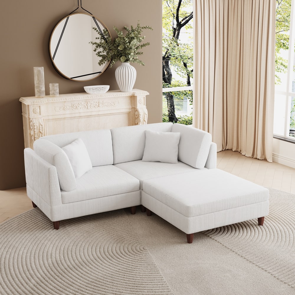 Corduroy Convertible Couch Modular Sectional Sofa with Ottoman