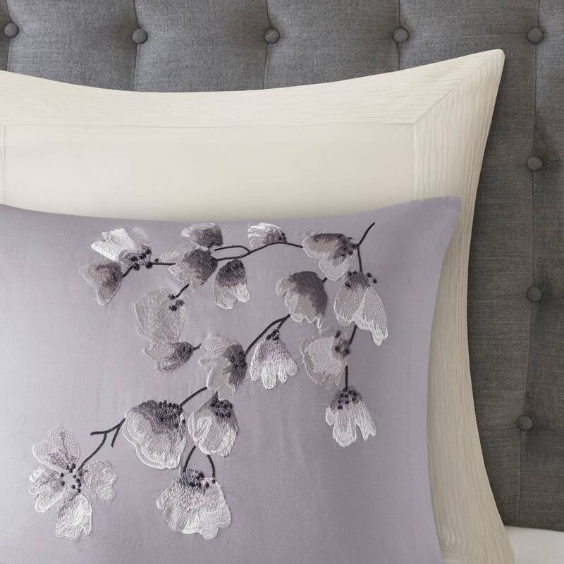 N Natori Sakura Blossom Lilac Cotton Sateen Printed Duvet Cover Set