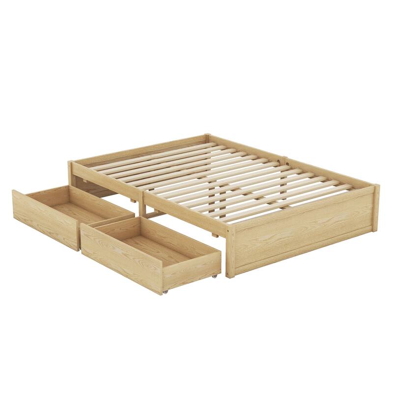 Modern Wood Daybed with Fence Guardrails and 2 Drawers