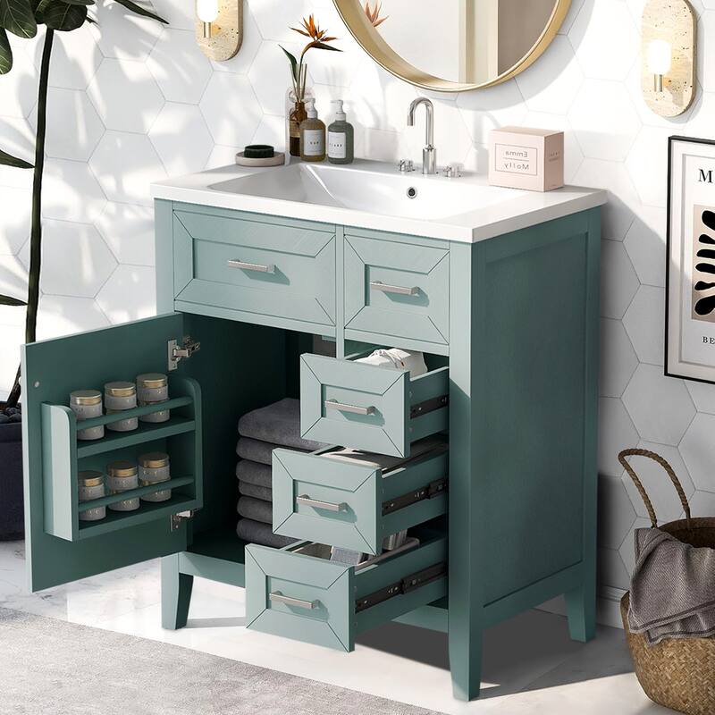 30" Bathroom Vanity with Ceramic Sink Combo,Solid Frame and MDF Board