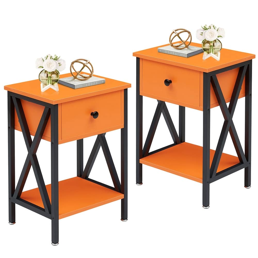 VECELO Set of 2 Mid Century Nightstand with Storage Drawer Open Shelves End Table Sofa Side Table for Bedroom Living Room