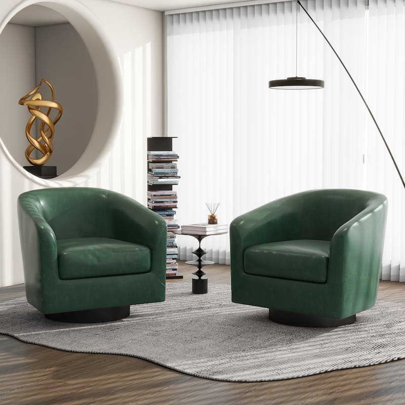 Modern Round Swivel Accent Chair Set of 2 Barrel Chair for Living Room