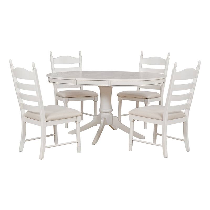 5Piece Retro Functional Dining Set, Wood Round Extendable Dining Table