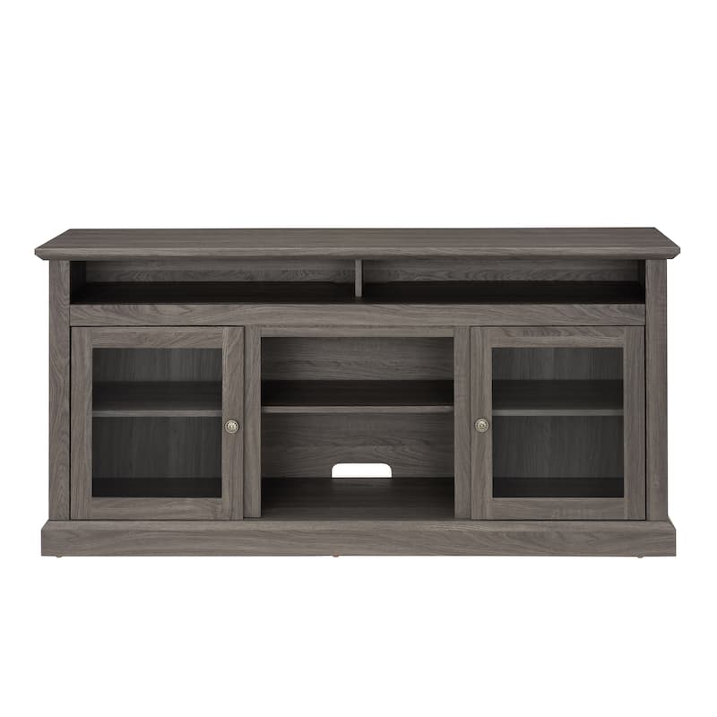 Black + Dark Walnut 60" Modern TV Stand with Shelves & Glass Cabinets for TVs Up to 65"