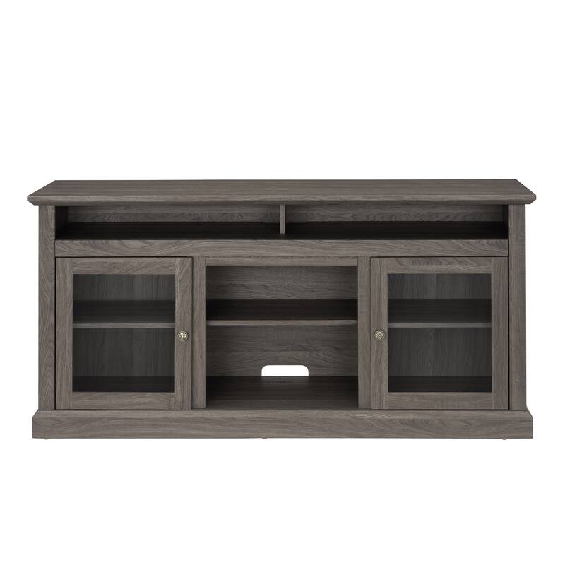 Contemporary TV Media Stand Modern Entertainment Console for TV Up to 65", Open and Closed Storage Space, Dark Walnut/Black