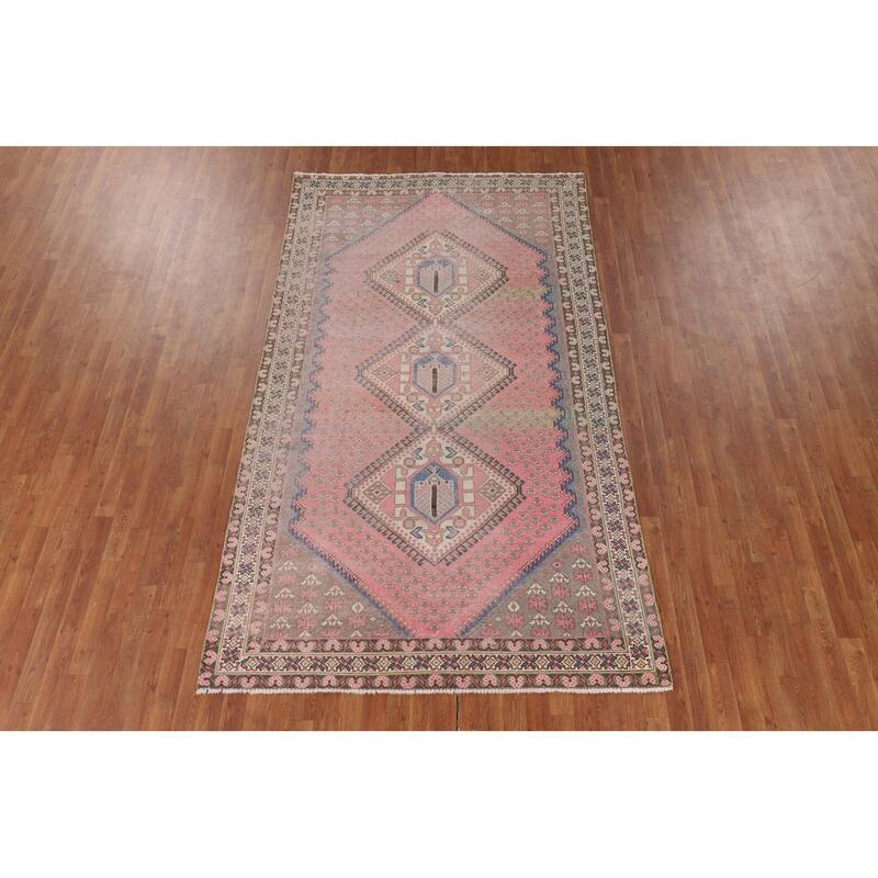 Distressed Pink Bakhtiari Persian Vintage Rug Hand-Knotted Wool Carpet - 5'6" x 9'7"