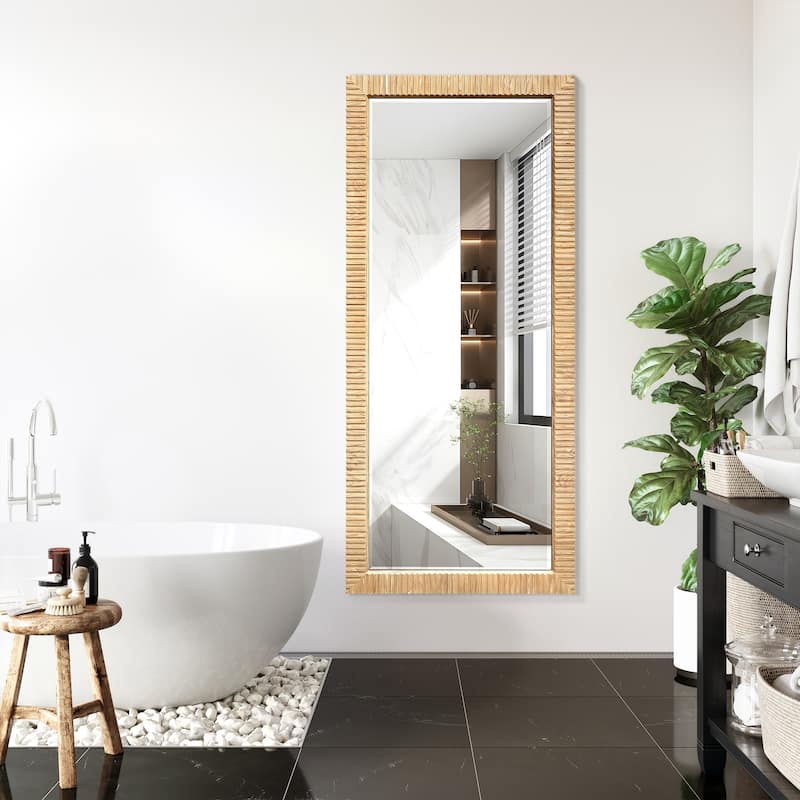 Osaka Rectangular Wood Framed Wall Bathroom Art Mirror