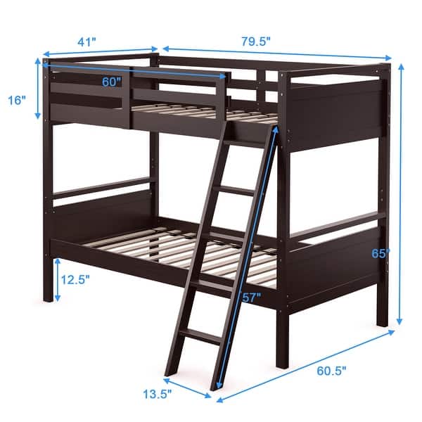 dimension image slide 1 of 3, Costway Twin Over Twin Bunk Bed Convertible 2 Individual Beds Wooden