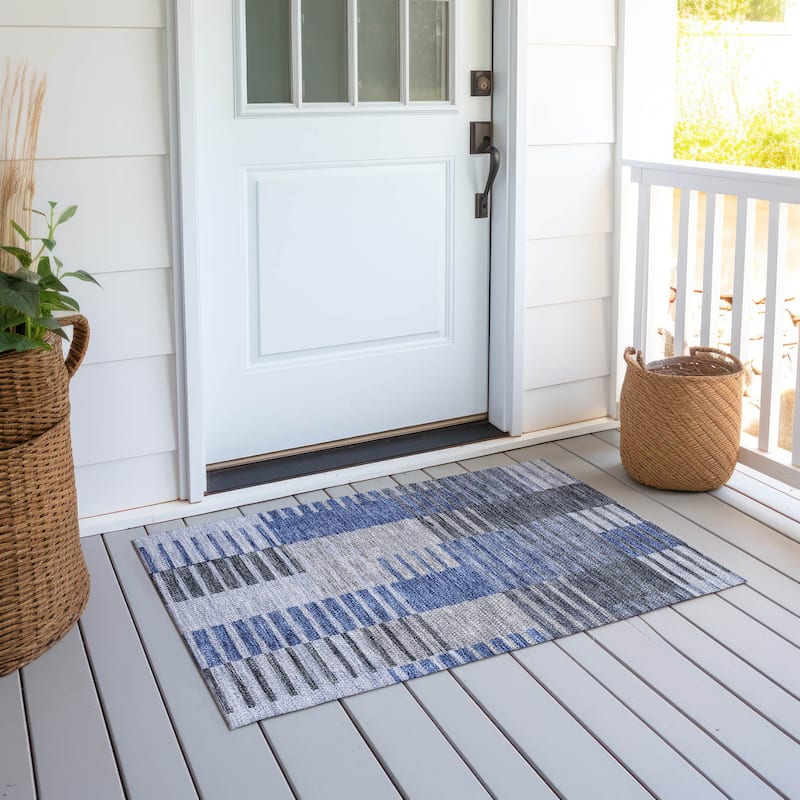 Machine Washable Indoor/ Outdoor Chantille Contemporary Stripes Rug