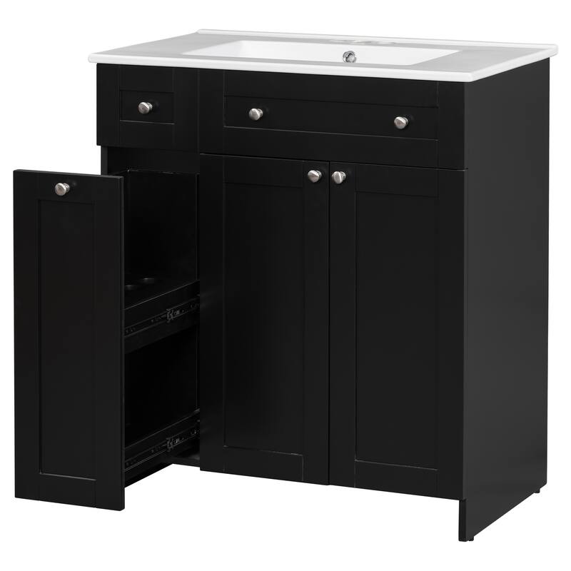30-Inch Blue Bathroom Vanity with Undermount Ceramic Sink, Soft Close Doors, Ample Storage, and Silver Accents - 18in L MDF