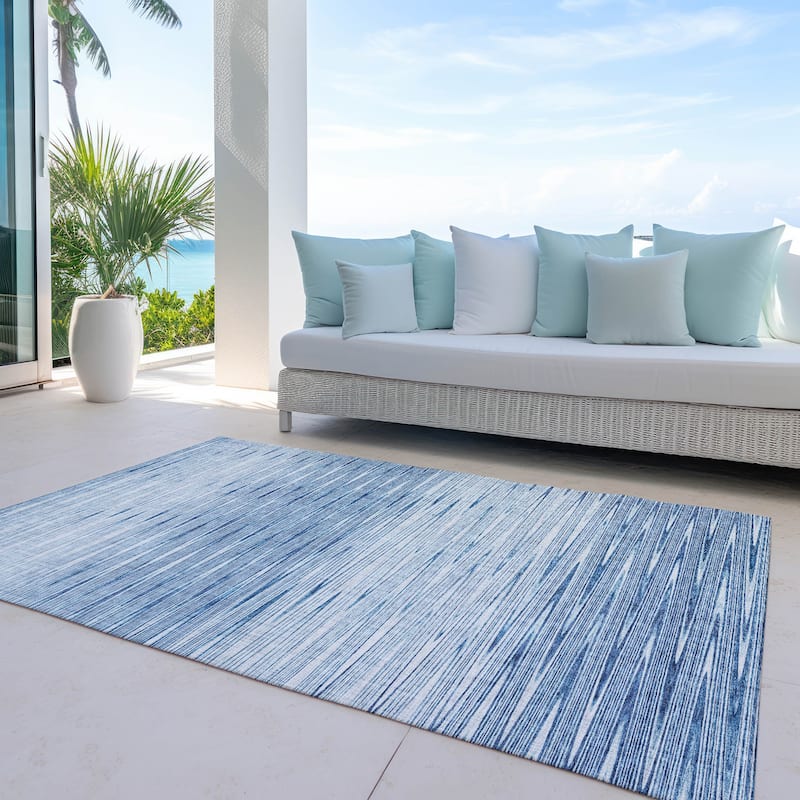 Machine Washable Indoor/ Outdoor Chantille Ombre Stripes Rug - Blue - 3' x 5'