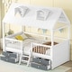 preview thumbnail 2 of 8, Twin Size Wood House Bed with Roof and Drawers