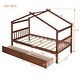 preview thumbnail 27 of 30, Twin Size Wooden House Platform Bed with 2 Drawers, Wood Bed Frame with Roof and Safety Guardrail for Kids Teens Boys Girls