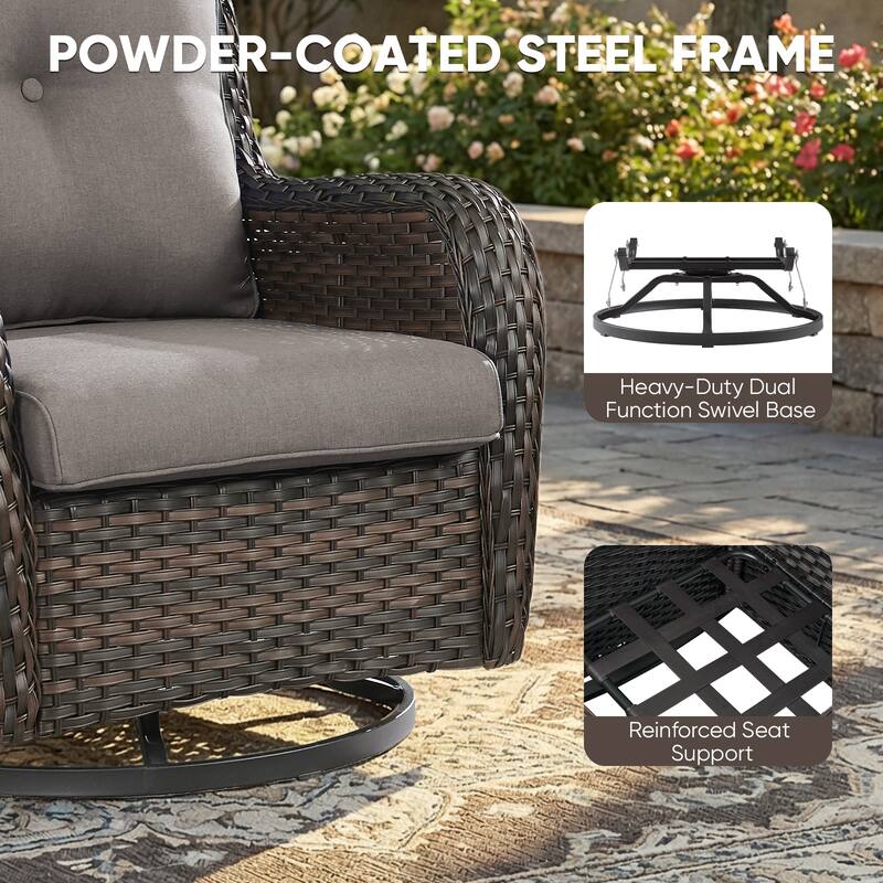 Pocassy Outdoor Wicker Glider Swivel Club Chairs (Set of 2) - Mix Grey