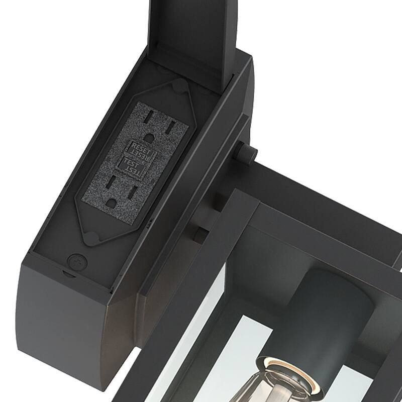 1-Light Matte Black Outdoor Wall Lantern Sconce with GFCI Outlet